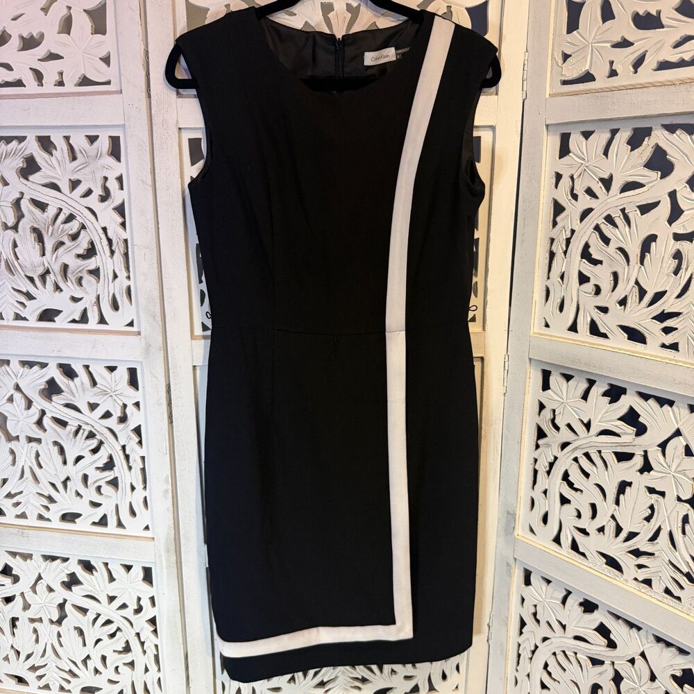 Calvin Klein Black Dress with White Stripe Size 8 New with tags